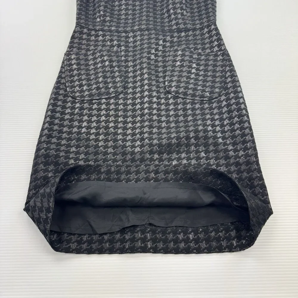 Tory Burch Fletcher Metallic Houndstooth Sheath Dress Size 10 Black Gray